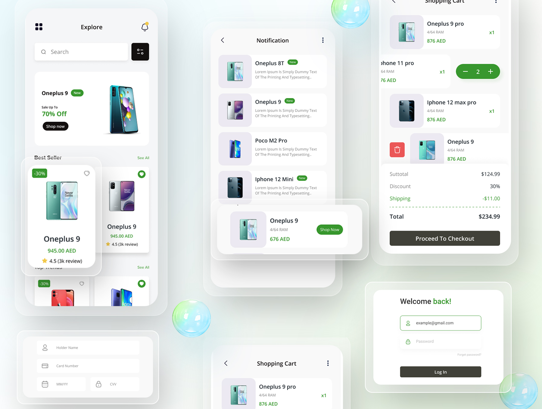 1280 在线商城手机电商app界面设计卡片式组件ui模板Mobile Shop – Premium Ecommerce App UI Kit