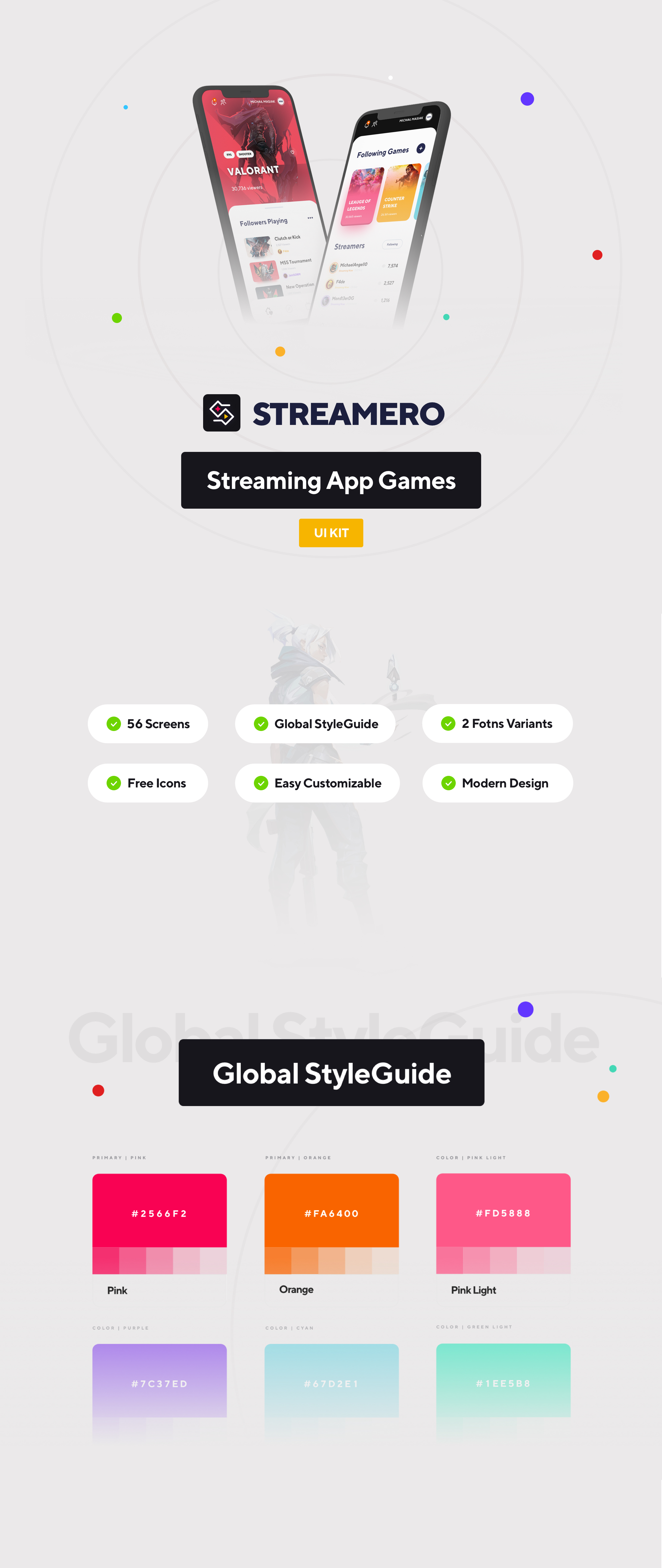 1281 直播游戏攻略教程交友程序APP设计UI模板Streamero Streaming App UI KIT