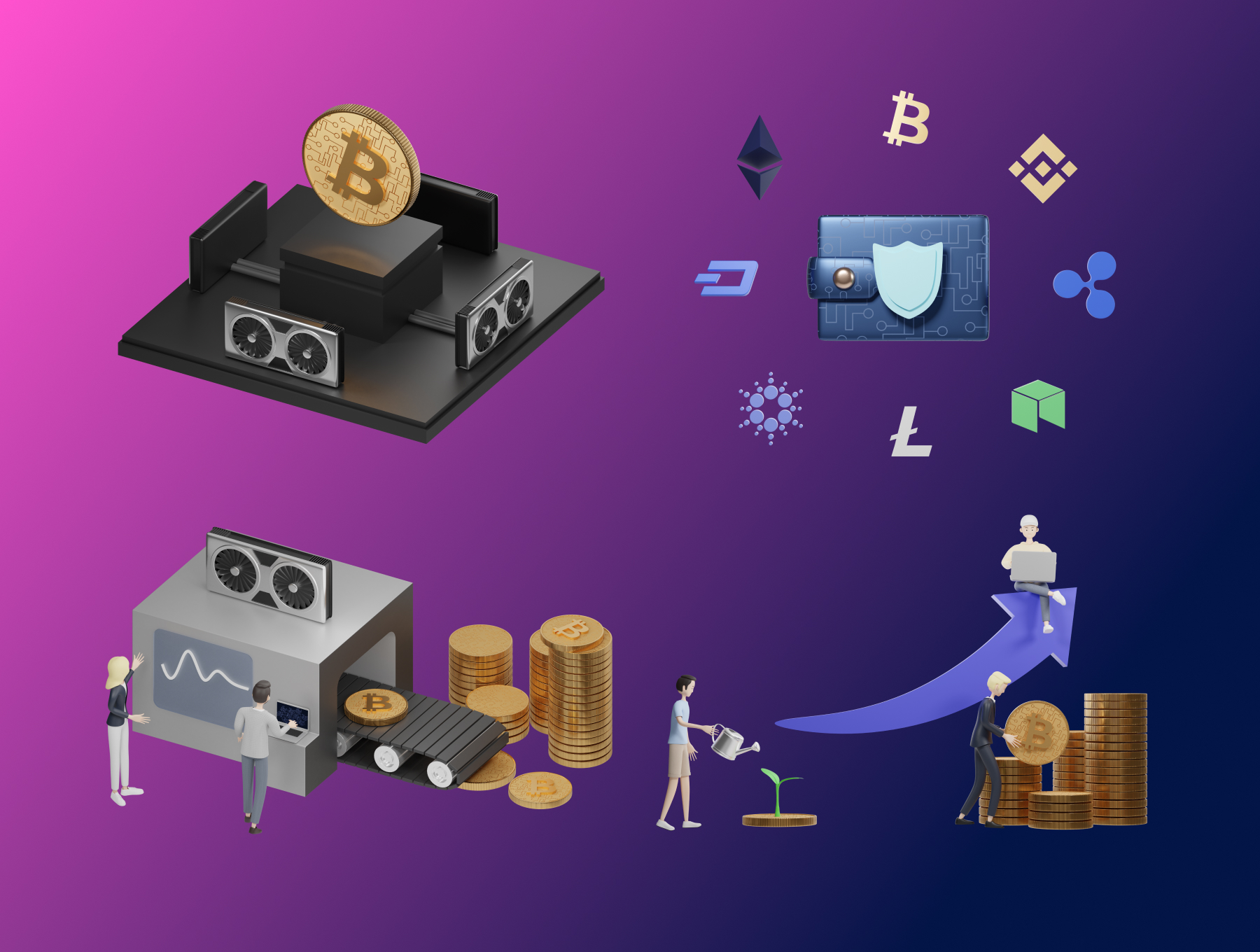 1283 3D人物角色加密货币插图设计素材 3D Character Pack Crypto Illustration & 3D Elements object