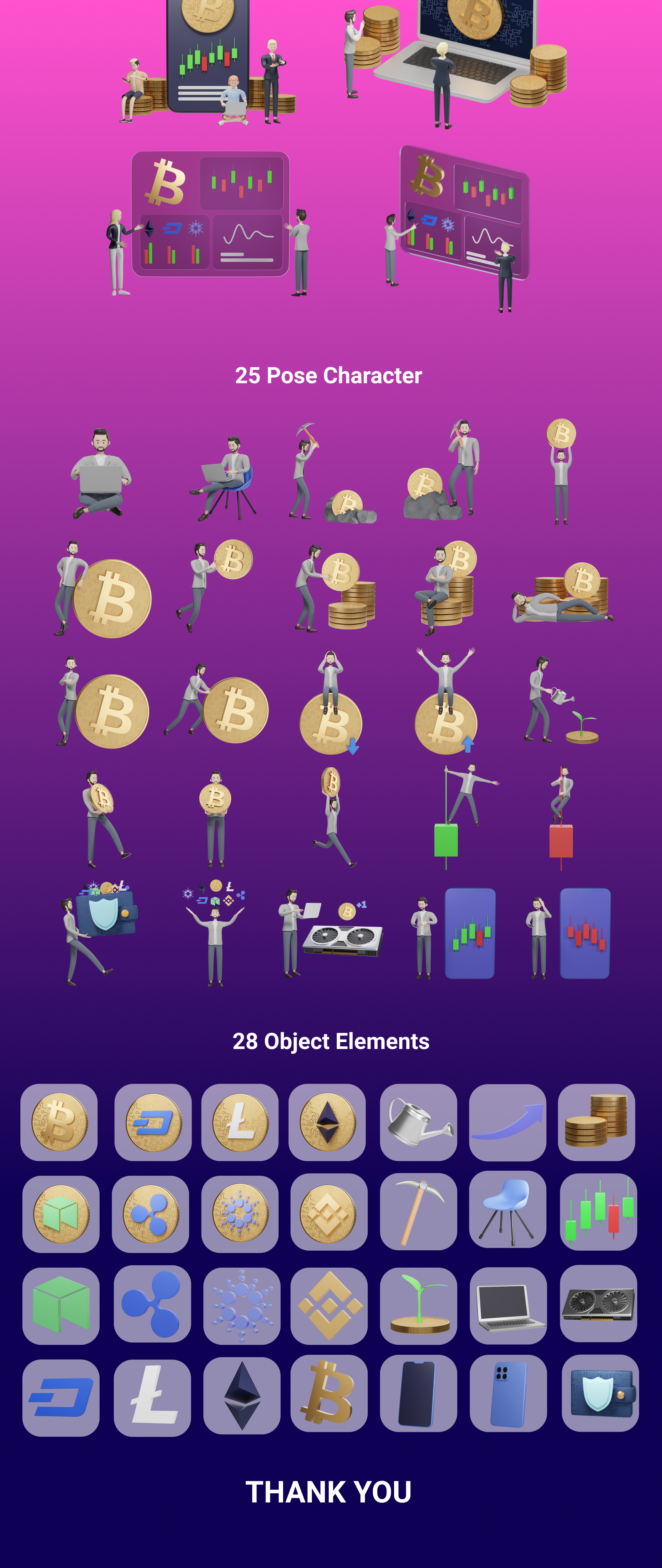 1283 3D人物角色加密货币插图设计素材 3D Character Pack Crypto Illustration & 3D Elements object