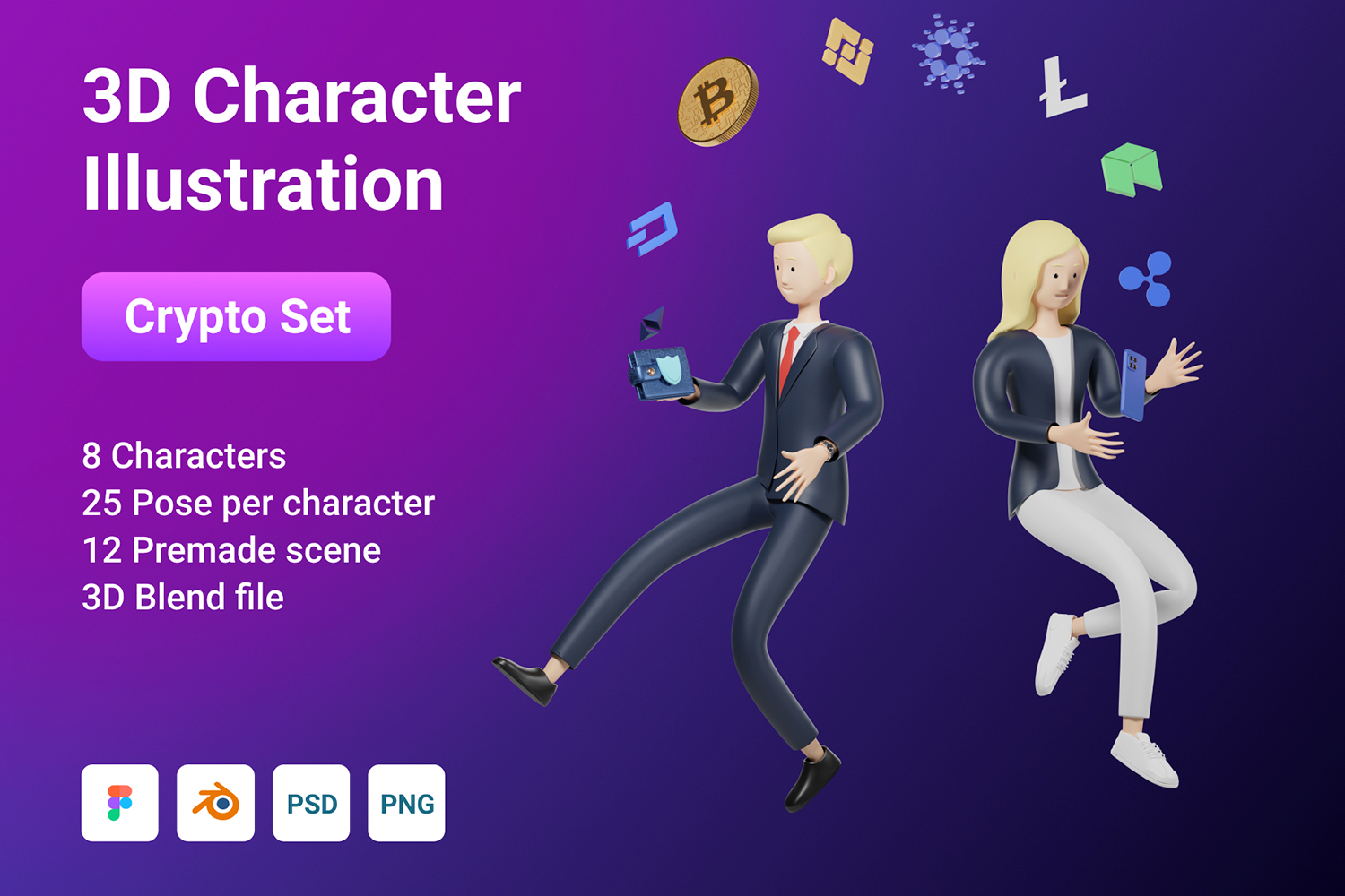 1283 3D人物角色加密货币插图设计素材 3D Character Pack Crypto Illustration & 3D Elements object