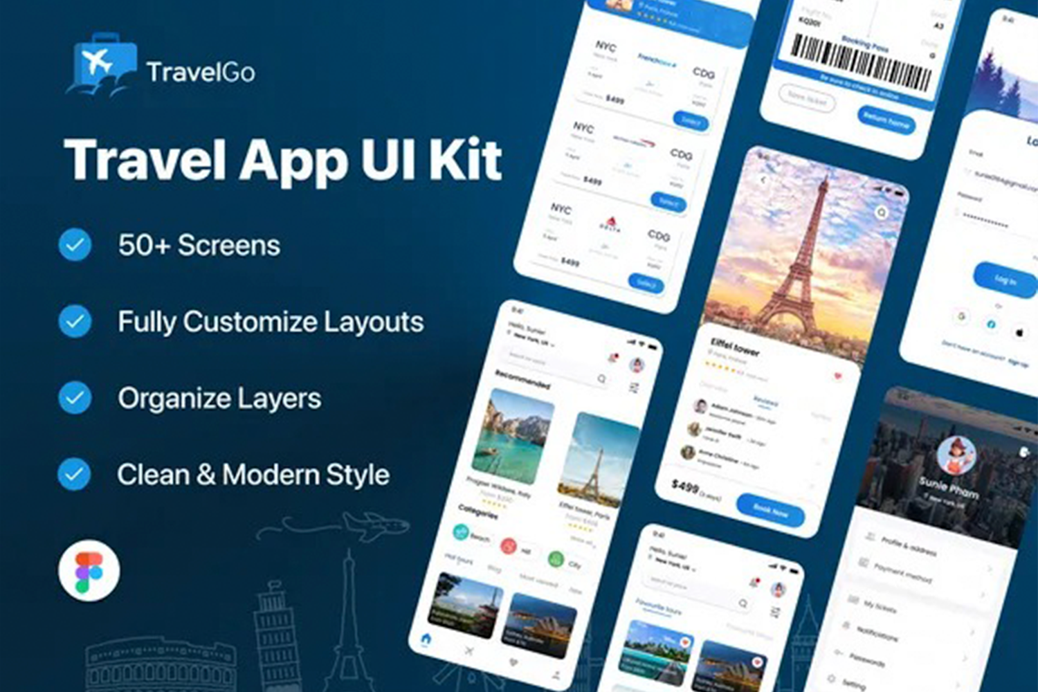1252 旅行旅游在线购票列表展示UI设计包 TravelGo – the Listing Directory UI Kit