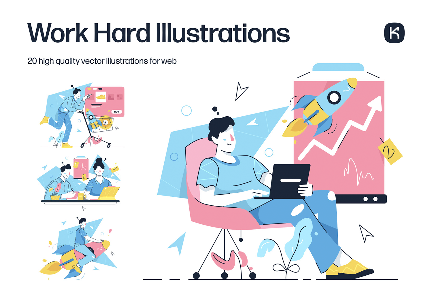 1238 办公室人物工作场景矢量插图设计素材 Work Hard Illustrations