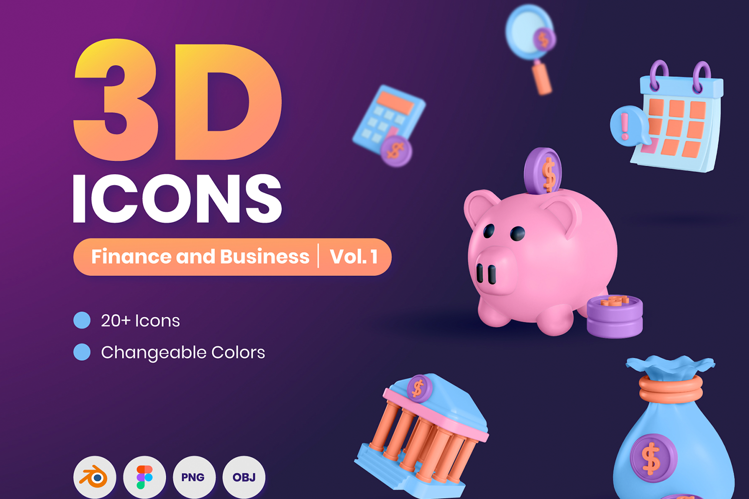 1220 25款金融产品3D图标模型 25 3D Finance & Business Icons