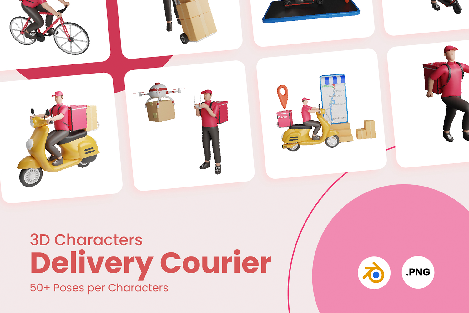 1214 3D快递运输外卖工作人员角色Blend模型3D Characters Delivery Courier