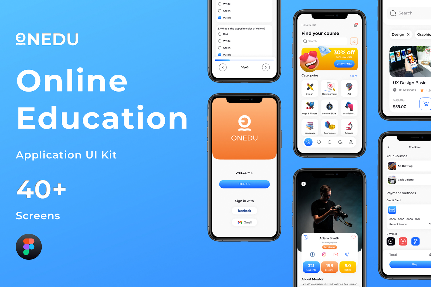 1186 在线教育类ui设计欣赏,在线课程app界面设计套件模板 ONEDU – Online Education App UI Kit