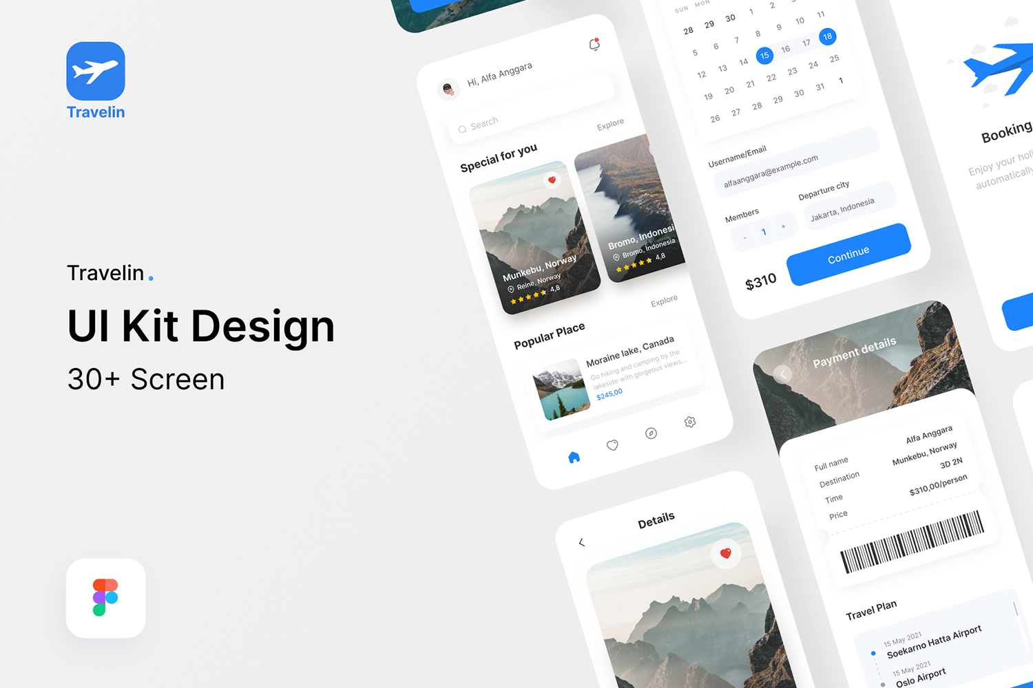 1171 清爽扁平旅游出行预订手机ui模板百度云免费下载 Travelin UI KIT