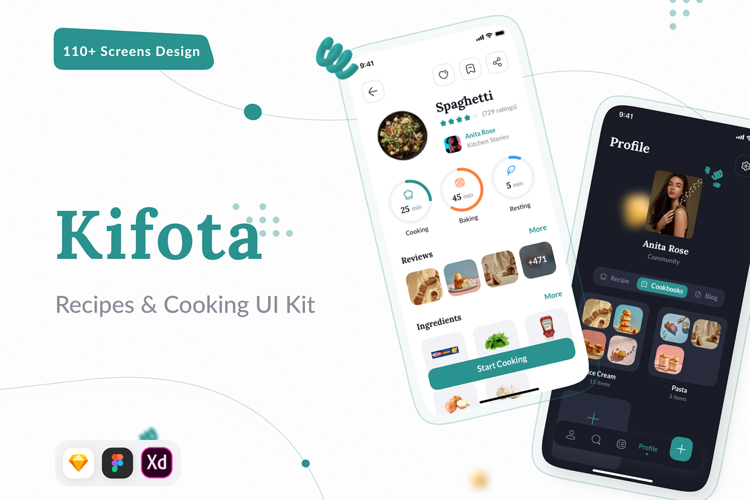 1169 美食食谱烹饪知识分享平台app界面ui设计sketch模板 Kifota – Recipes & Cooking UI Kit