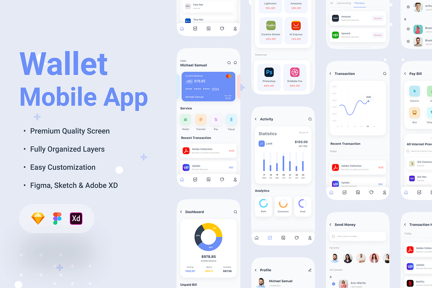 1164 金融类ui设计套件,个人银行加密货币电子钱包sketch模板 Wallet Mobile App