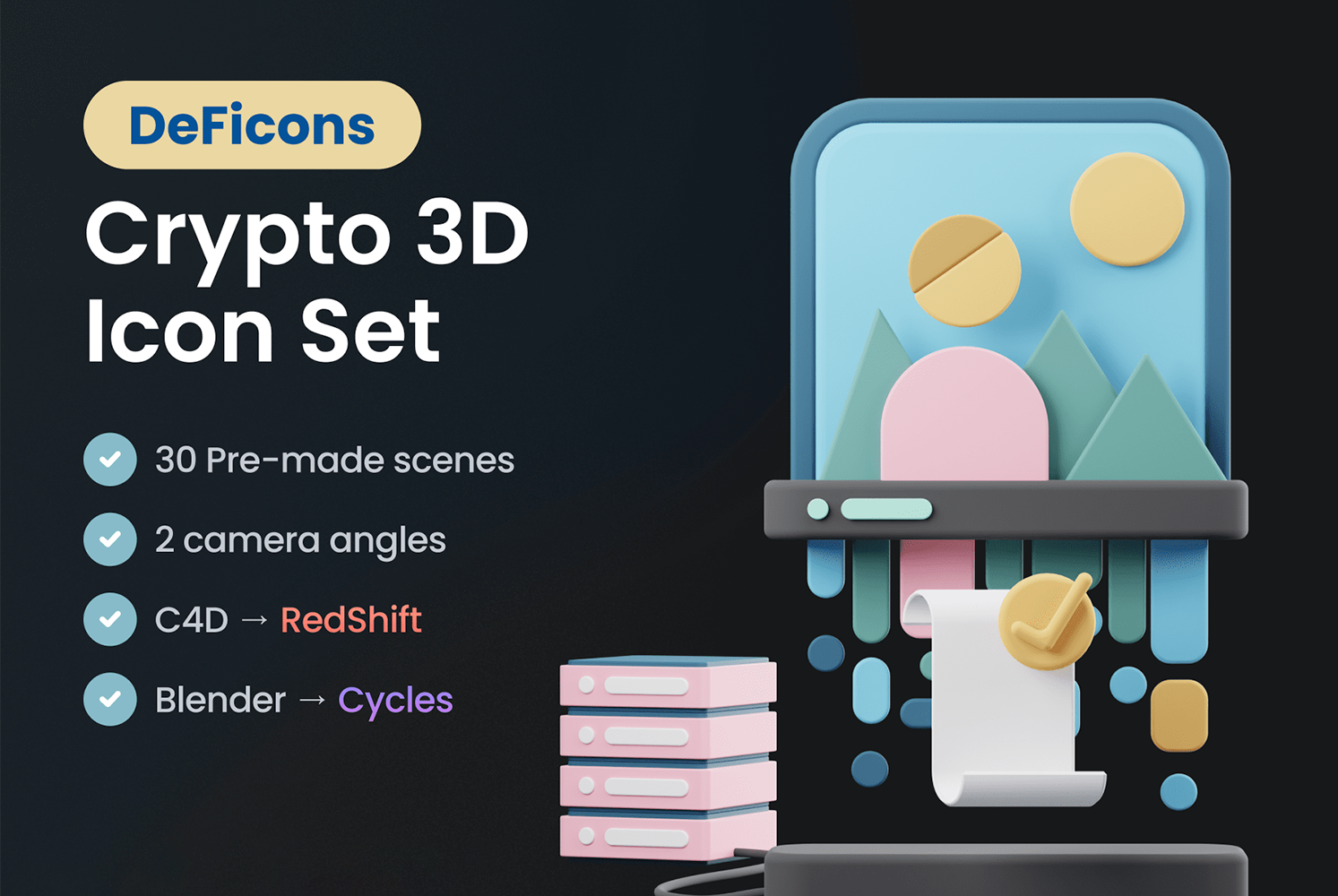 1121 3D金融加密货币应用程序立体等距视图icon图标合集c4d源文件 DeFicons – Crypto 3D Icon Set