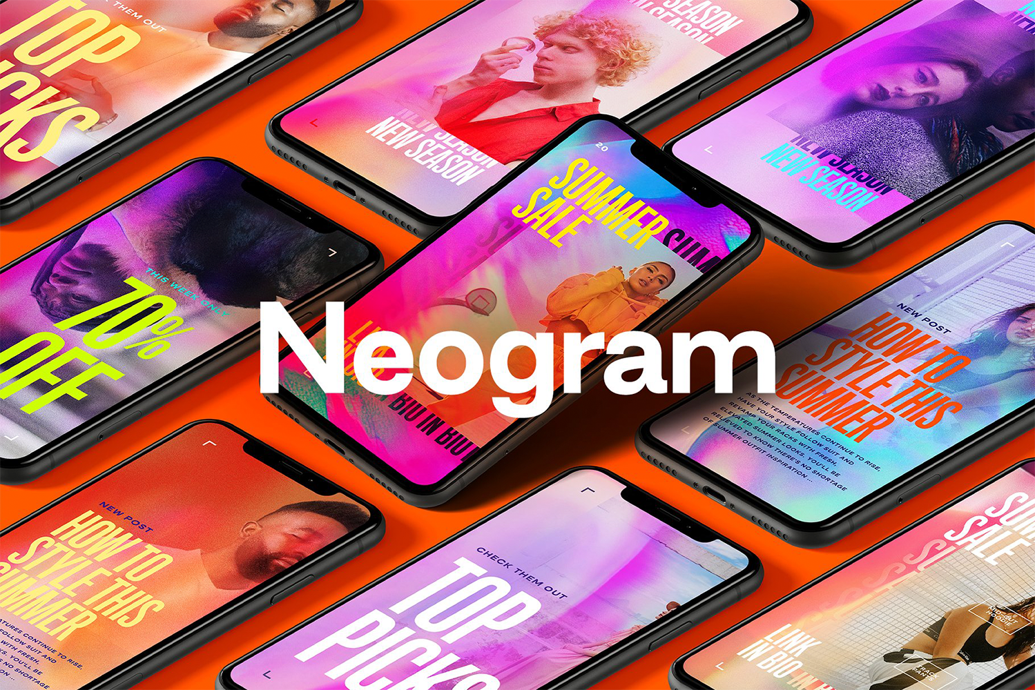 1090 潮流霓虹效果品牌推广新媒体电商海报设计模板PS素材 Neogram – Neon Instagram Stories