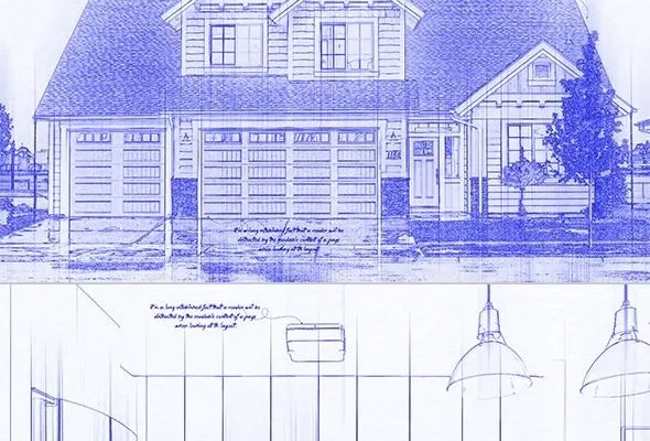 19 一键将照片变成建筑蓝图效果PSD模板