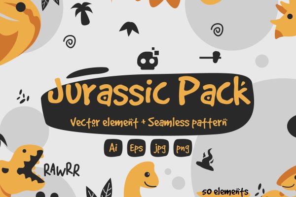 20 侏罗纪包恐龙图形和无缝图案元素 Jurassic Pack Graphic & Pattern Element