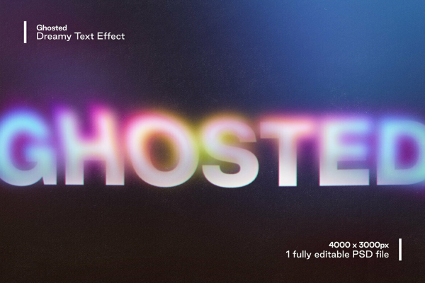 1086 彩虹荧光模糊酸性文字PSD样机样式模板Ghosted-Dreamy-Text-Effect