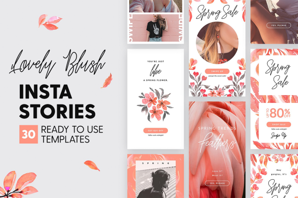 1110 可爱粉红色女性服装品牌Instagram推广社交媒体设计素材包 Lovely Blush Instagram Stories