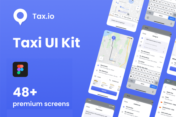 1160 简介地图导航网约车app设计UI模板 Tax.io – Taxi ui kit