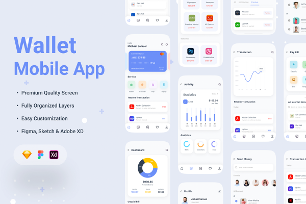 1164 金融类ui设计套件,个人银行加密货币电子钱包sketch模板 Wallet Mobile App