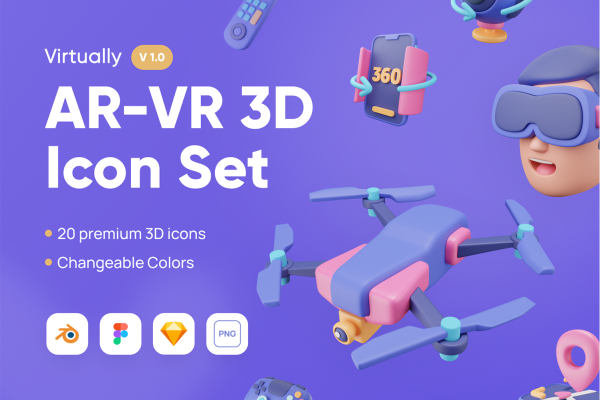 1218 20款高清VRAR游戏科技设备技术演示3D图标icon素材png免抠图文件Virtually – AR-VR 3D Icon Set