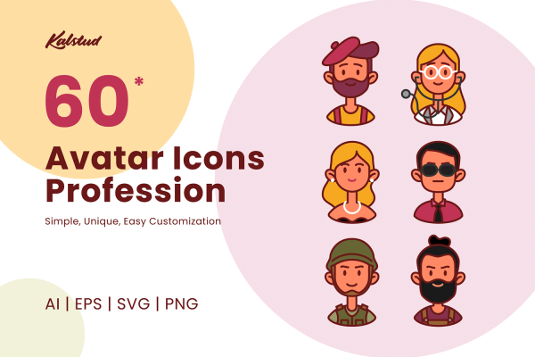 1229 60种职业人物头像图标插画矢量源文件 60 Avatar Icons Profession Series