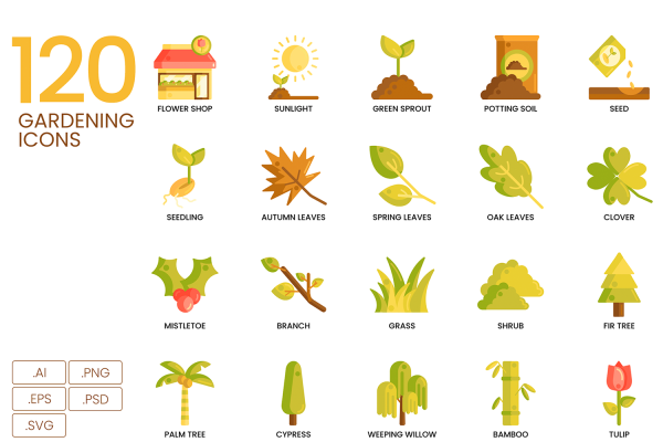 1234 120款园艺图标生鲜农作物插画矢量源文件 120 Gardening Icons Caramel Series