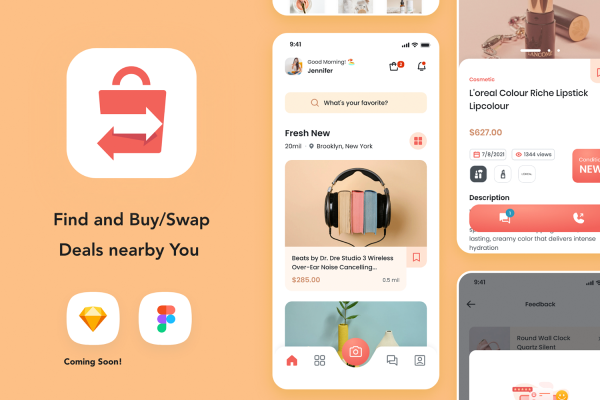 1239 本地电商购物二手商品在线交易平台iOS界面app设计UI套件Fig模板Kyda – Local Swap Deal UI Kit