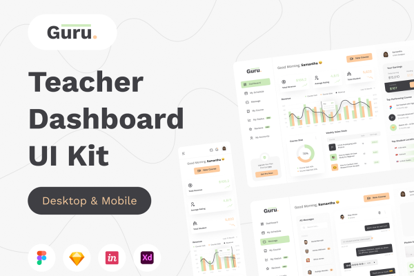 1245 简洁后台数据仪表盘UI设计套件 Teacher Dashboard UI KIT