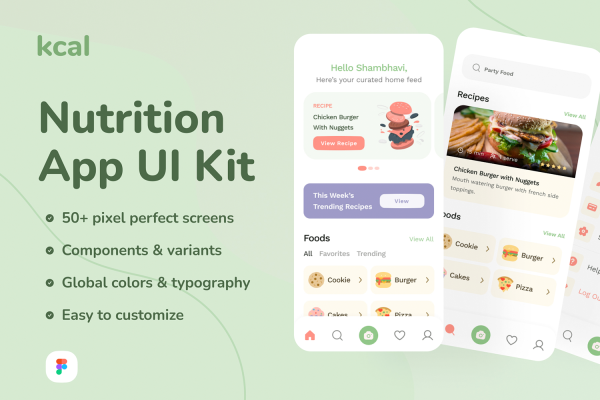 1249 快餐餐饮外卖点餐APP程序UI设计模板 kcal – Nutrition App UI Kit