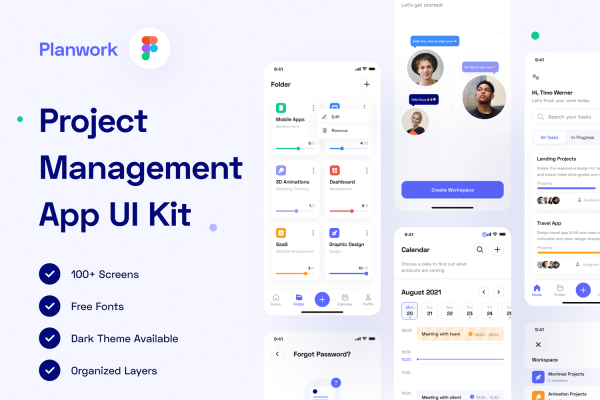 1266 项目在线管理协同工作程序APP设计UI模板 Planwork – Project Management App UI Kit