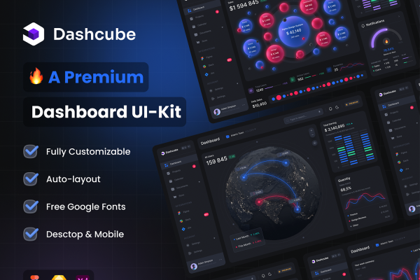 1268 星际太空站数据可视化响应式网页设计sketch模板 Dashcube – Dashboard Ui Kit