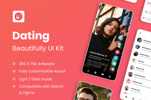 1278 约会交友社交APP应用程序UI界面设计套件 Dating Mobile App UI Kit