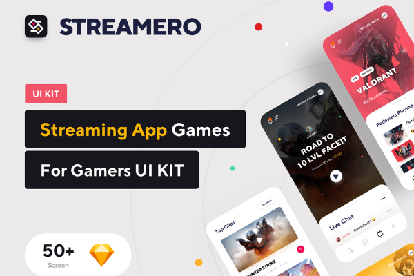 1281 直播游戏攻略教程交友程序APP设计UI模板Streamero Streaming App UI KIT