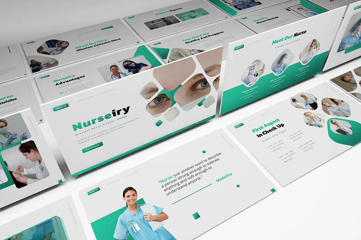 57 医疗医院主题幻灯片演示PPT模板 Nurseiry Powerpoint Presentation Template