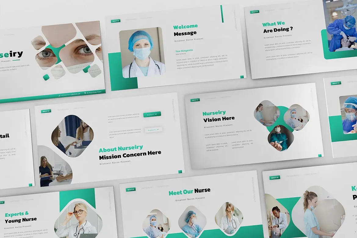 57 医疗医院主题幻灯片演示PPT模板 Nurseiry Powerpoint Presentation Template