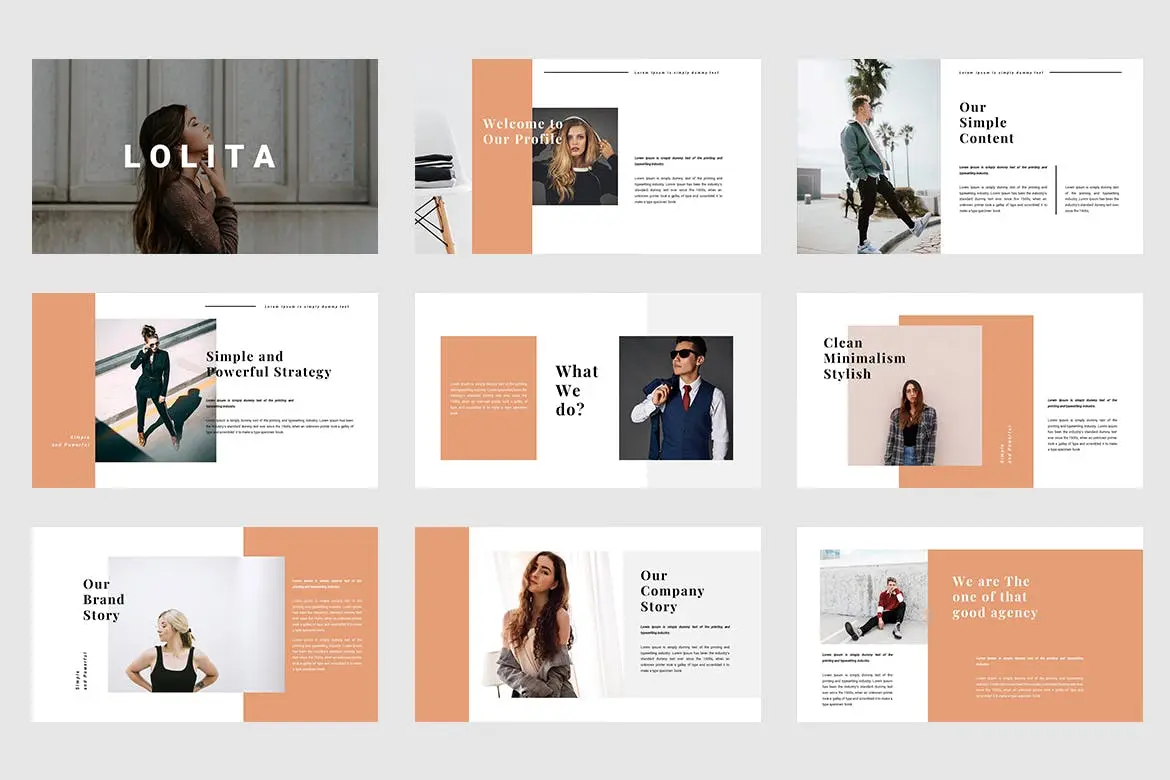 60 简约设计风格人物介绍PPT幻灯片模板 Lolita – PowerPoint Template