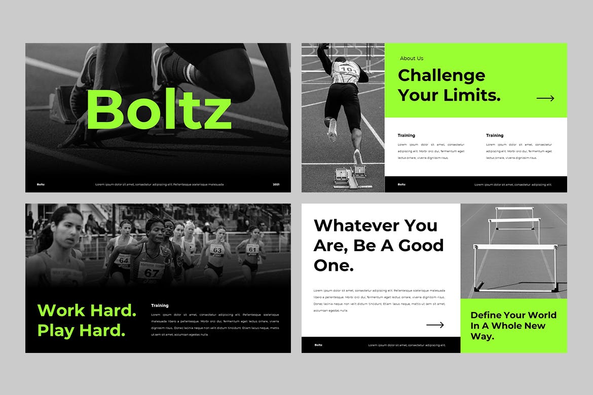 63 运动与健身PPT创意模板 BOLTZ – Sport & Fitness Powerpoint Template
