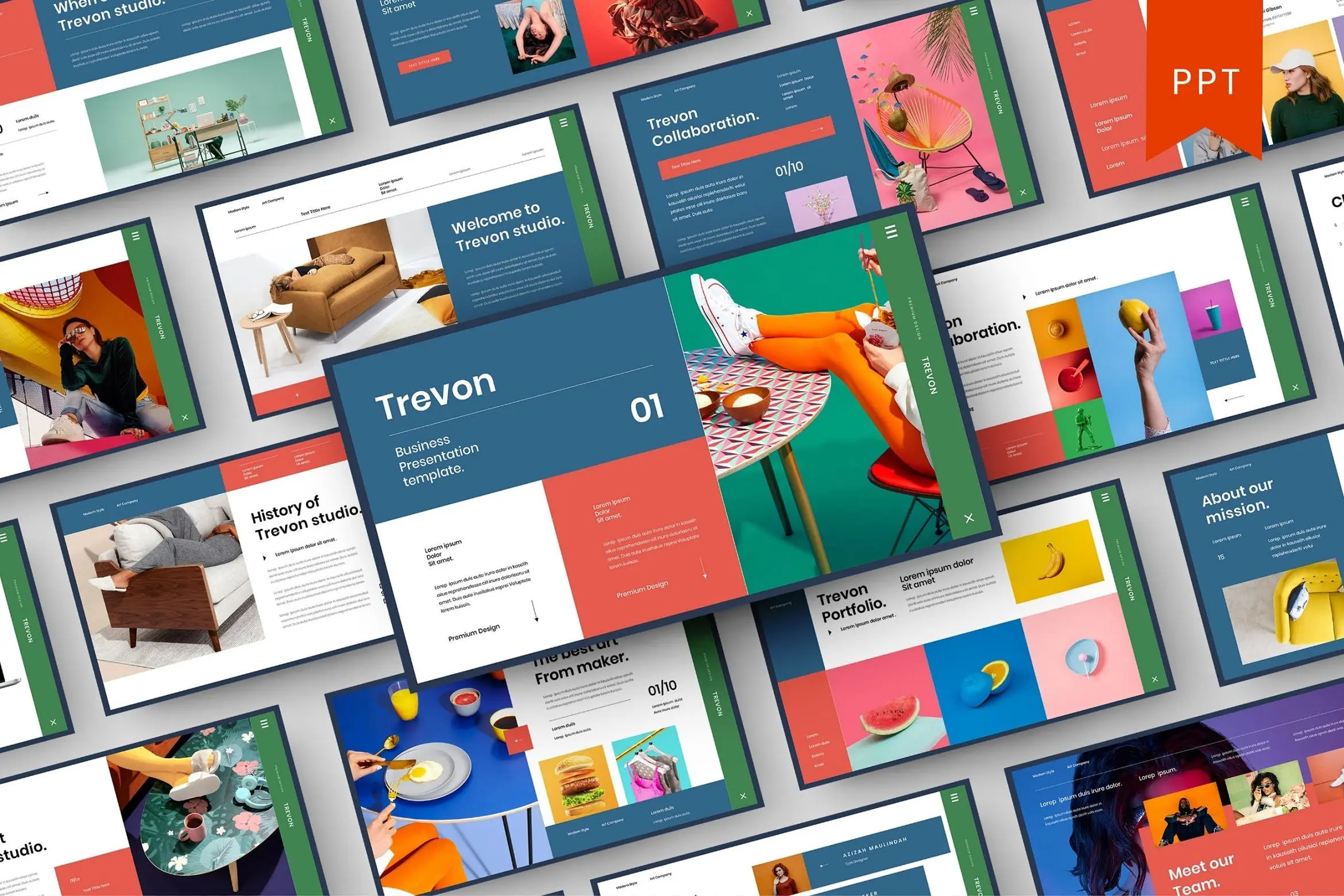 69 工作汇报PowerPoint演示文稿模板 Trevon – Business PowerPoint Template