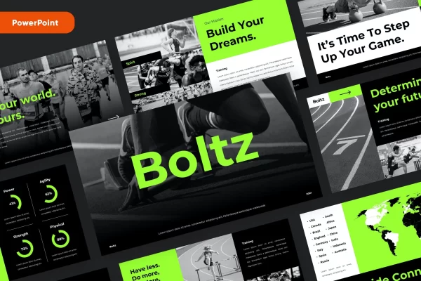 63 运动与健身PPT创意模板 BOLTZ – Sport & Fitness Powerpoint Template