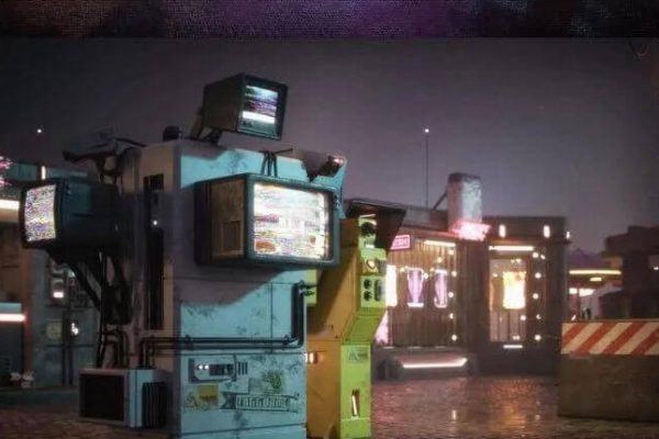 91 C4D赛博朋克未来科幻城市街道楼房模型3D模型素材含贴图