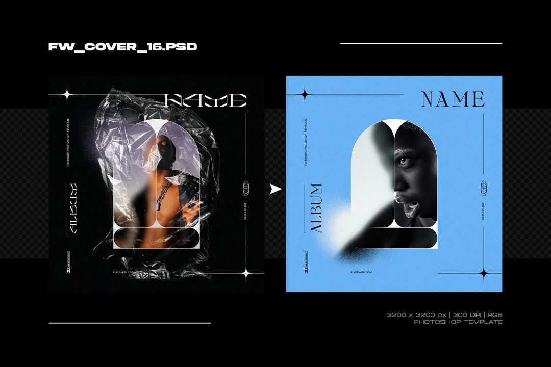 1289 5款创意嘻哈摇滚潮流音乐CD唱片封面视觉设计ps分层素材源文件 COVER DESIGNS VOL