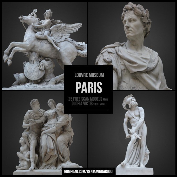 1305 25个巴黎罗浮宫博物馆人物雕塑模型 louvre
