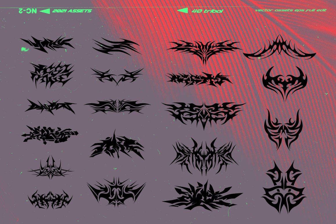 1309 40款抽象图腾图纹纹身图案矢量素材 40 New Tribal