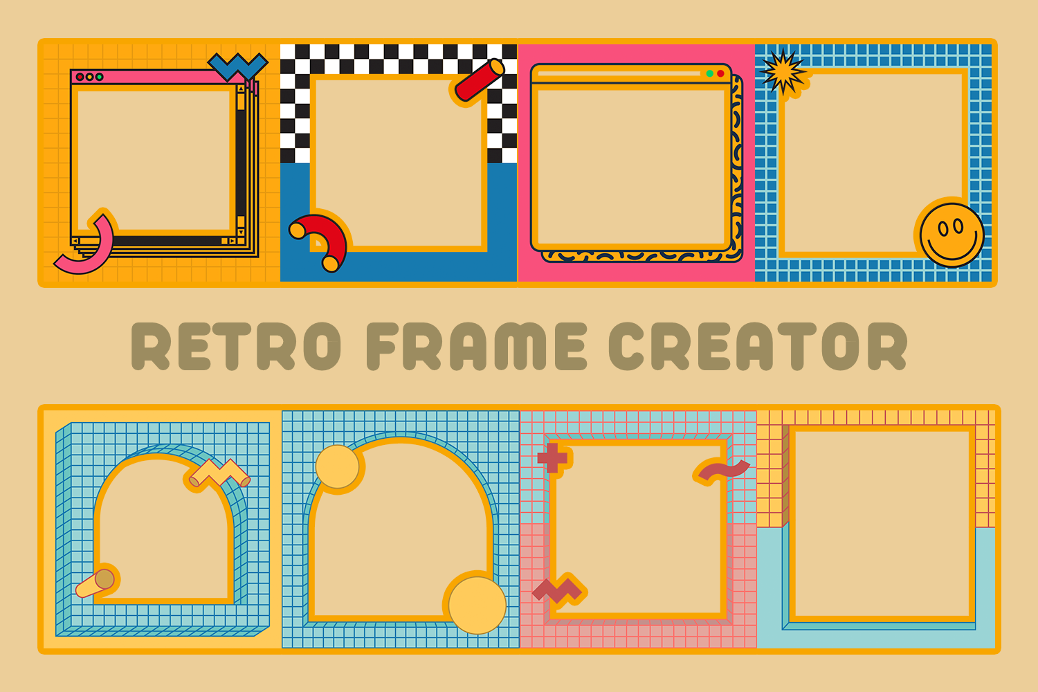 1321 彩色复古网格框架孟菲斯主图模板retro-frame-creator