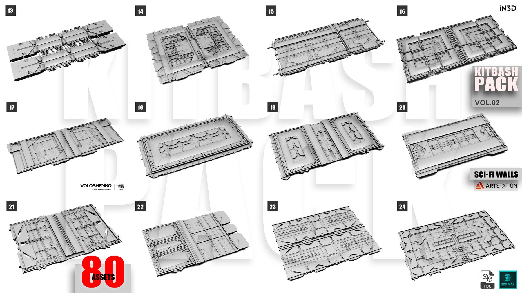 1372 未来科幻太空星际墙体舱门3D模型素材包 Hardsurface – Sci-Fi Walls Pack Vol 2 80