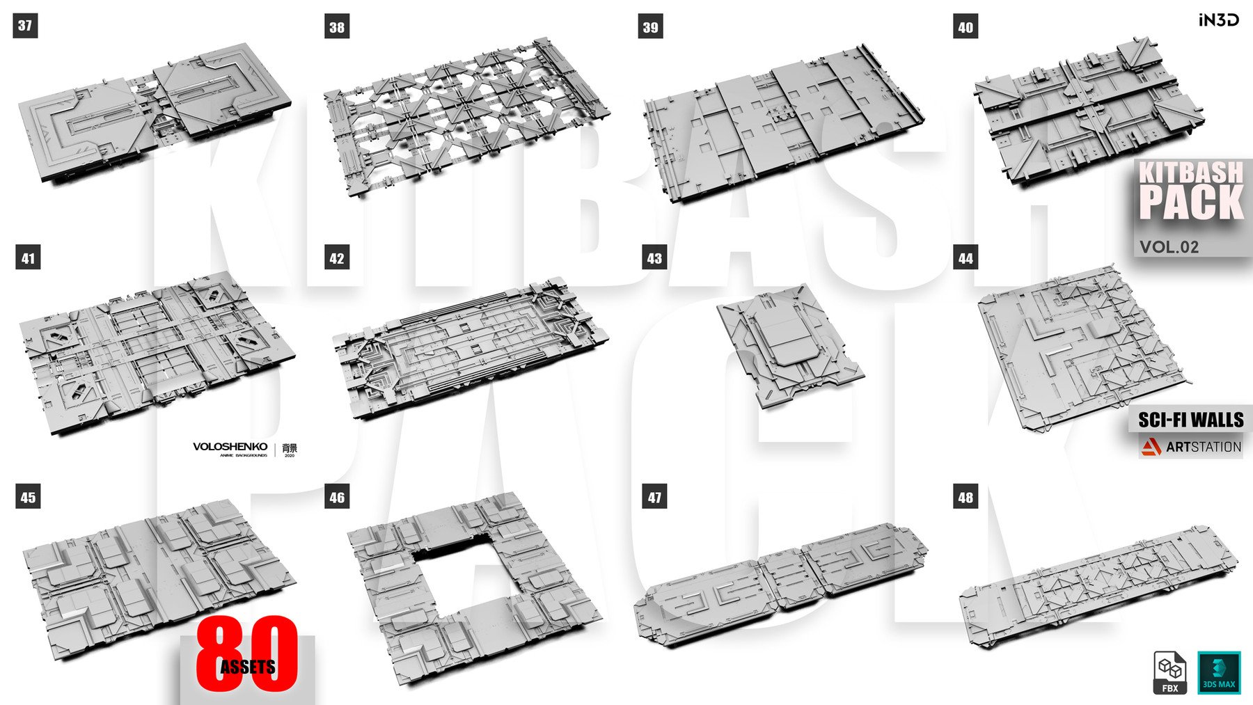 1372 未来科幻太空星际墙体舱门3D模型素材包 Hardsurface – Sci-Fi Walls Pack Vol 2 80