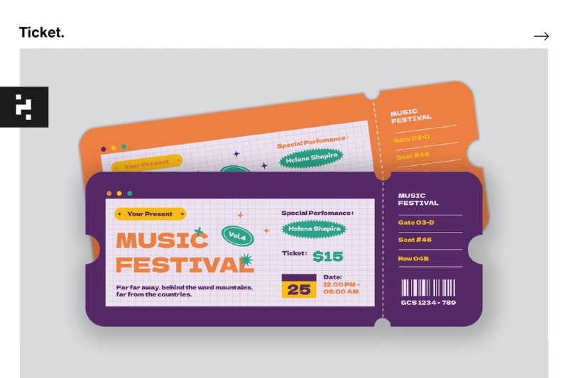 1379 音乐演唱会门票设计源文件 Music Festival Ticket Template