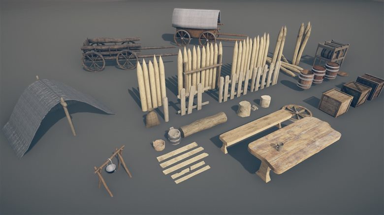 1381 中世纪道具三维模型包 cgtrader – Medieval Props – Mega Pack Low-poly 3D model