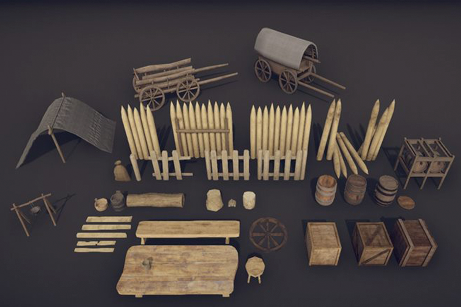 1381 中世纪道具三维模型包 cgtrader – Medieval Props – Mega Pack Low-poly 3D model