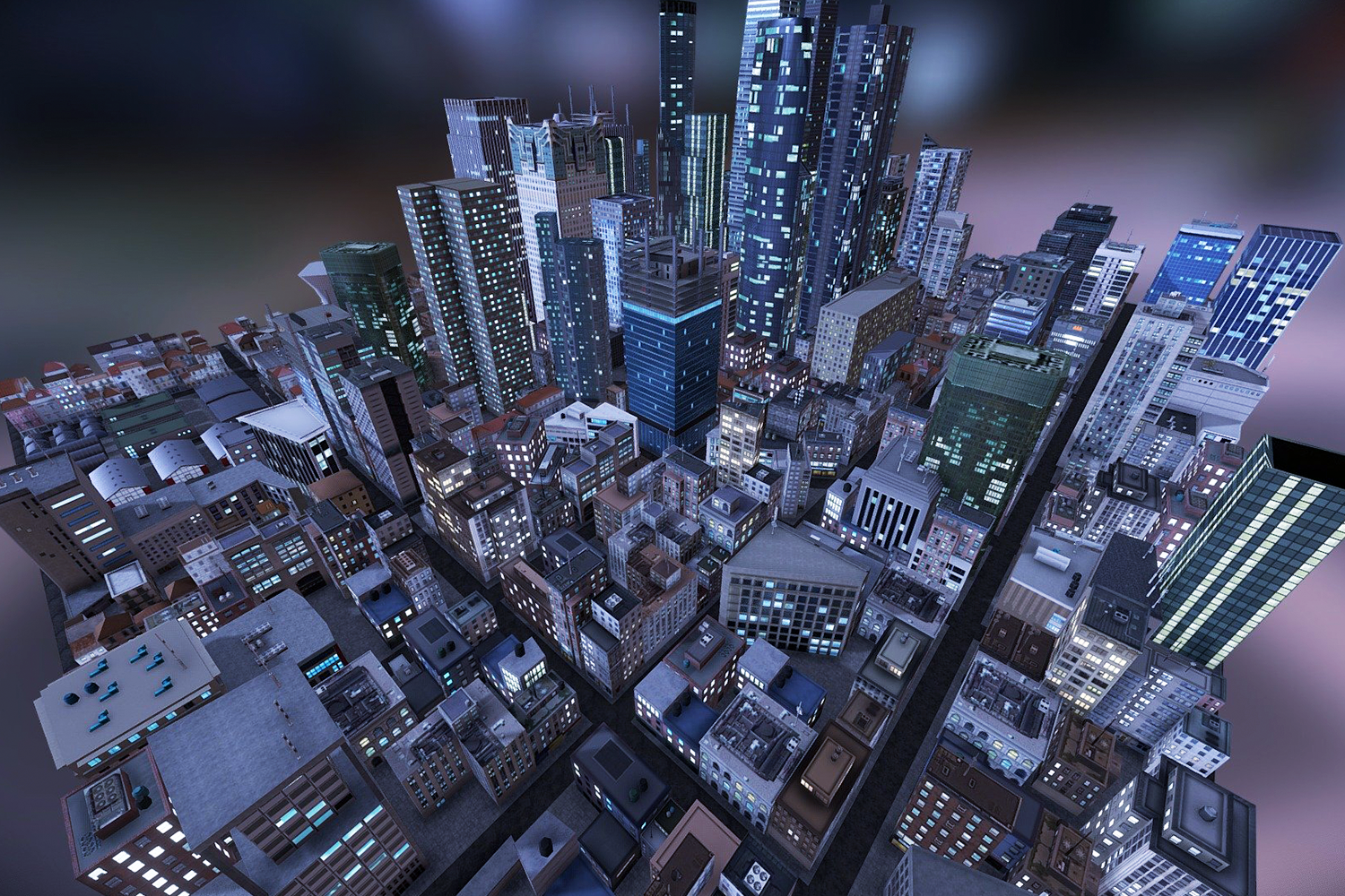 1394 C4D模型-C4D城市建筑楼房集群简模三维模型含材质贴图默认渲染器city-lowpoly