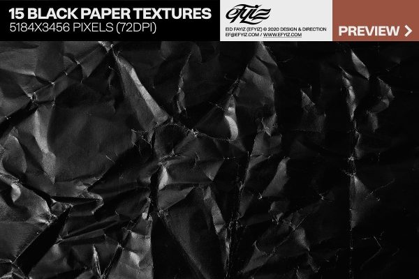 1301 15款高清黑色褶皱折叠纸纹理JPG图片素材 15 Black Paper Textures