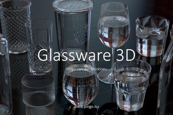 1319 玻璃杯玻璃瓶红酒杯透明杯3D模型素材 Gumroad – Glassware 3D